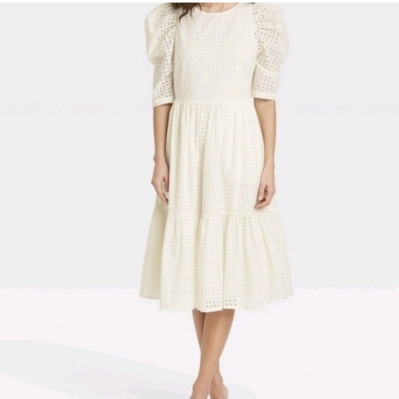 A New Day Eyelet Puff Sleeve Tiered Midi Dress - Picture 3 of 9